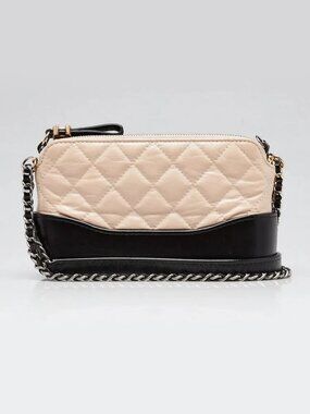 Chanel Beige/Black Quilted Leather Gabrielle Clutch With Chain Bag